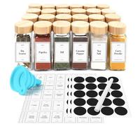 Joejis Barattoli per spezie con coperchi ed etichette, set di 24 contenitori in vetro da 120 ml, coperchio in bambù, soluzione ideale per conservare spezie ed erbe aromatiche