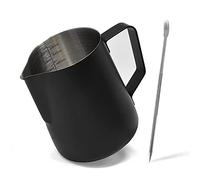 Joeji's Kitchen Bricco Latte 600 ml - Acciao Inox - Lattiera schiuma con penna Latte Art - Bricco latte professionale per caffè cioccolata espresso e altro - Nero