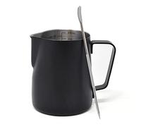 Joeji's Kitchen Caraffa per latte in acciaio inossidabile con penna Latte Art - per schiumare caraffa per latte art nera da 350 ml - Caraffa per latte professionale per caffè, cioccolata, espresso