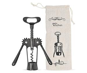 Joeji's Kitchen Cavatappi a Leva - Apribottiglie Design Alato in Lega di Zinco Apribottiglie, Multiuso per Rimuovere il Tappo di Vino e Birra - Nero