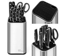 Joeji's Kitchen Ceppo portacoltelli da cucina universale senza coltelli con fessure per forbici e asta per affilare Portacoltelli da cucina in acciaio inox facile da pulire e scolare