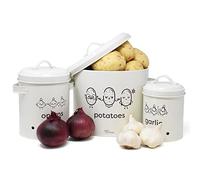 joeji's Kitchen Joejis Porta aglio e Cipolla Set di 3, contenitori per alimenti in metallo con coperchio e circolazione dell'aria a 360° - porta cipolla contenitore patate - Crema