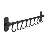 joeji's Kitchen Portautensili da cucina autoadesivo nero, barra portautensili da cucina in alluminio da 40 cm con 8 ganci, barra portautensili salvaspazio, multiuso bagno, garage, armadi o cucina
