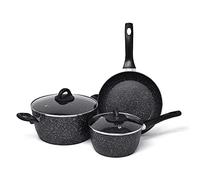 Joeji's Kitchen Set di 3 padelle antiaderenti a induzione con manico Cool Touch - Set di padelle in alluminio antiaderente con coperchi in vetro - Friggere o rosolare più sano con meno olio