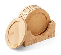 Joeji's Kitchen Set sottobicchieri legno 6 sottobicchieri bamboo resistenti a calore e acqua Sottobicchieri birra per evitare bruciature sui mobili Sottobicchiere multiuso da 9cm per bevande vasi