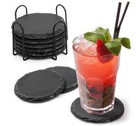 Joeji's Kitchen Slate Coaster Set di 8 sottobicchieri neri di alta qualità con supporto elegante, resistenti e assorbenti, perfetti per proteggere tavoli e controsoffitti