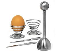 Joeji's Kitchen Taglia Uovo sodo in Acciaio inox Affettatrice per uova Set di 5 pezzi porta uova alla coque Cucchiai e tazze Multiuso per cottura uovo alla coque Piatti gourmet Colazioni semplici