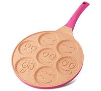 Joeji's Kitchen Teglia per pancake a 7 fori 26,5 cm Smiley - Alluminio antiaderente leggero - Induzione elettrica a gas - Mini pancake pancake crêpe - Cucina divertente per bambini - Rosa