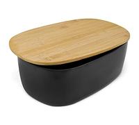 Joejis Porta pane con coperchio eco-friendly in Bamboo nero, contenitore per pane salvaspazio con coperchio, portapane con tagliere, porta pane moderni per mantenere pane e dolci freschi più a lungo