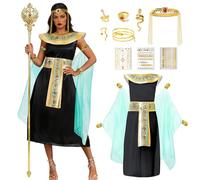 Joellfuner 6 Pezzi Costume Cleopatra Donna, Costume Egiziana Donna, Costume Carnevale Cleopatra, Costume Carnevale Femminile con Diadema, Bracciale e Anello (Nero, M)