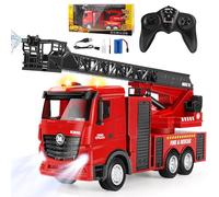 Joellfuner Camion Pompieri Giocattolo, 1:18 15 Canali Camion Pompieri Telecomandato, Giochi Vigili del Fuoco Radiocomandato Grande con Luci, Scala Retrattile e Pompa Spruzzatrice d'acqua per Bambini