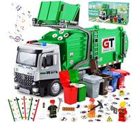 Joellfuner Camion Spazzatura Giocattolo, Leghe Camion Immondizia con Luci e Suoni, Mappa della Città e Mini Pattumiera, Giocattolo a Frizione con Carte del Rifiuto, Regali per Bambini e Bambine