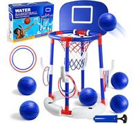 Joellfuner Canestro da Basket per Piscina, Canestro Piscina Galleggiante, Set da Canestro Basket Piscina, con 6 Palloni e Pompa, Gioco Acqua Cerchi da Lancio, Giochi Piscina per Bambini Adulti (Blu)