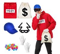 Joellfuner Costume da Ladro per Uomini, Costume da Rapinatore di Banche con Cappello, Maschera e Guanti, Vestito Carnevale Ladro con Tasca, Uomo Tank Cracker Banditi Costume per Carnevale (671, L)