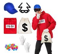 Joellfuner Costume da Ladro per Uomini, Costume da Rapinatore di Banche con Cappello, Maschera e Guanti, Vestito Carnevale Ladro con Tasca, Uomo Tank Cracker Banditi Costume per Carnevale (761, L)