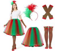 Joellfuner Gonna Arcobaleno Donna, Gonna Tulle Donna, Tutu Arcobaleno Capelli con Piume Arcobaleno, Gonna a tutù Arcobaleno con Papillon Colorato, Anni 80 Vestiti per Festival, Carnevali