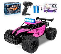 Joellfuner Macchina Telecomandata per Bambini, 2.4Ghz 1:16 Macchina Radiocomandata con Luce LED Quattro Colori, 20KM/H Monster Truck Telecomandato con marce alte e basse per bambini 3+ anni (Rosa)