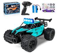 Joellfuner Macchina Telecomandata per Bambini, 2.4Ghz 1:16 Macchina Radiocomandata con Luce LED Quattro Colori, 20KM/H Monster Truck Telecomandato con marce alte e basse per bambini 3+ anni (Ciano)