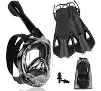 Joellfuner Set da Snorkeling per Adulti, Maschera Subacquea Integrale, 180° Visuale Panoramica, Anti-Appannamento e Anti-perdite, Pinne Regolabili, Adatto alle Immersioni e al Nuoto (Nero, L/XL)