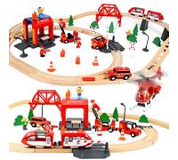 Joellfuner Set di 69 Pcs Binari Trenino Legno, Trenino Elettrico Bambini con Pista Treno in Legno, Giocattoli Treno Elettrico Compatibile con le Principali Marche, Regali di Compleanno e di Natale