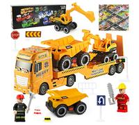 Joellfuner Trasportatore Auto e Veicoli di Ingegneria con Rimorchio, Luci e Suoni, Ribaltabile per Escavatori, Giochi per Bambini 3+ Anni (Giallo)