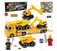 Joellfuner Trasportatore Auto, Veicoli di Ingegneria, di Rimorchio con Luci e Suoni, Rimorchio Ribaltabile per Escavatori Rimorchio Smontabile, Giocattoli a Rimorchio per Bambini 3+ Anni (Giallo)