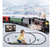Joellfuner Trenino Elettrico per Bambini, Locomotiva a Vapore, Trenino Elettrico Natalizio con Affumicato, Luci e Suoni, Treni Elettrico Giocattolo con Pista Lunga per Regali di Natale (Pulsanti)