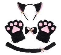 JOERBABU Fascia per capelli, per costume cosplay da gatto, 5 pezzi, orecchie da gattino, collare, zampe, guanti anime, cameriera, Halloween, accessori in maschera