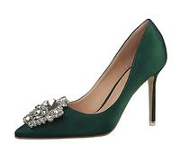 JOEupin Décolleté da Donna in Raso con Strass e Strass, con Tacco Alto, da Sposa, Verde, 42.5 EU