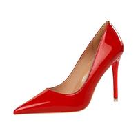 JOEupin Delle donne Pompe 4 "Tacchi Alti per Le Donne A Punta Chiusa In Pelle Vernice Sexy A Spillo Tacco Da Sposa Ritorno A Casa Scarpe Da Ballo, Rosso, 40 EU