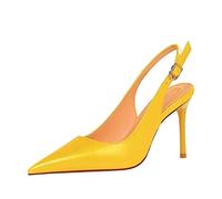 JOEupin Sandali per donna, tacco a spillo scarpe a punta scarpe slip on sandalo scarpe con cinturino per abito, Giallo, 37.5 EU