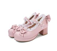 JOEupin - Scarpe da donna Lolita, tacco medio, con fiocco, rosa (Mocassini eleganti da donna), 40.5 EU