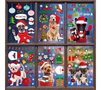Joeyan 171 Pezzi Vetrofanie Natalizie Removibili,9 Fogli Adesivi Natalizi per Finestre,Cane Cucciolo Stickers Natale Bambini Riutilizzabili, Adesivi Vetro Decorazioni per Casa Addobbi Vetrine Negozio