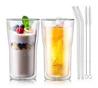 Joeyan 2 * 500ml (17oz) Set Tazzine Caffe Doppio Parete,Vetro Borosilicato,Grande Bicchieri Termici da The,Trasparenti Tazza Termica per Birra Ghiacciata Cappuccino Macchiato Succo Acqua Americano