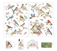 Joeyan 2 PCS Adesivi per Mobili, Uccelli e Fiori Trasferibili a Decalcomania, DIY Transfer Primaverile Decorativi per Cucina Ufficio, Artigianato Stickers per Legno Ceramica Vetro e Plastica,40x28cm