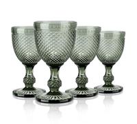 Joeyan 270ml 4 pezzi Vintage Grigi Calici da Vino a Rilievo di Diamanti | Memento Set Bicchieri Vino e Acqua Vetro Colorati Geometrie per il Bar Del Ristorante Matrimoni, Lavabile in lavastoviglie