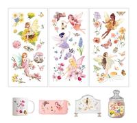 Joeyan 3 pezzi Adesivi per Mobili e Artigianato, Trasferibili a Decalcomania con Elfi e Fiori, Ragazze DIY Transfer Stickers Decorativi per Casa, per Legno Ceramica Vetro Porcellana e Plastica,15x30cm