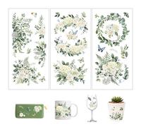 Joeyan 3 pezzi Adesivi per Mobili e Artigianato,Trasferibili a Decalcomania Eucalipto con Fiori e Foglie,DIY Matrimonio Casa Regali Stickers,Rub On Transfer Decorativi per Madia Cucina Partito,15x30cm