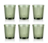 Joeyan 300ml Bicchieri Acqua Vetro Verde 6 pezzi a Rilievo di Diamanti | Memento Bicchieri Vino Vintage Colorati, Geometrie Set Calice da Vino con Lavorazione, per il Bar Del Ristorante di Casa