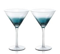 Joeyan 320ml Bicchieri da Martini Blu con Effetto Incrinato,Set di 2 Cocktail Vetro Cristallo Soffiato a Mano,Bicchieri Gin Tonic per Casa Ristorante Feste Matrimonio Regali,Lavabile in lavastoviglie