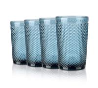 Joeyan 350ml Bicchieri Acqua Vetro Blu 4 pezzi, Memento Bicchieri Vino Vintage Vetro Colorati, Geometrie Set Calice da Vino con Lavorazione a Rilievo di Diamanti, per il Bar Del Ristorante di Casa