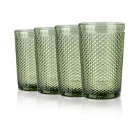 Joeyan 350ml Bicchieri Acqua Vetro Verdi 4 pezzi, Memento Bicchieri Vino Vintage Vetro Colorati, Geometrie Set Calice da Vino con Lavorazione a Rilievo di Diamanti, per il Bar Del Ristorante di Casa