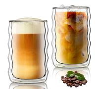Joeyan 430ml Bicchieri in Vetro per Latte Macchiato a Doppia, Set da 2 | Tazze Termici Cristallini Borosilicato Particolari, Effetto Sospeso per Caffelatte,Tazzine per Caffè,Tè,Vin Brulé,Bere