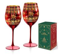 Joeyan 580ml Bicchieri da Vino di Natale - Set di 2 Bicchieri da Vino con Elemento Natalizio - Colorato Bicchiere in Vetro Soffiato a Mano - Ottimo per Natale e Regali