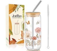 Joeyan 600ml Bicchiere In Vetro Boho Floreale Con Coperchio e Cannuccia | Regalo Di Fidanzamento Per La Futura Sposa, Regalo Di Ringraziamento Per Donne,Riutilizzabile