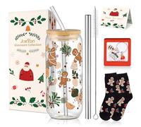 Joeyan 600ml Omino di pan di zenzero di Natale Bicchieri con Coperchio e Cannuccia, Forma di Lattina Tazza da Caffè Caldo, Riutilizzabile Tazza da tè con Bolle, Regali di Natale