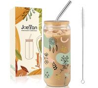 Joeyan 600ml Tazza da Caffè in Vetro Con Coperchio e Cannuccia Boho Floral | Regalo Per il Compleanno Della Moglie, Migliore Amica, Gravidanza, 20oz Grazioso Bicchiere Per Bibite Riutilizzabile