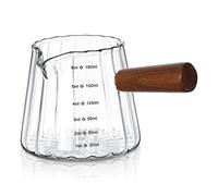 Joeyan 6oz/180ml Bicchiere Dosatore per Espresso con Beccuccio, Caraffa Graduata in Vetro, Borosilicato Bicchiere Misurino con Manico in Legno per Caffè Succo cocktail Latte Liquido