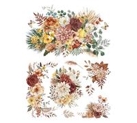 Joeyan BOHO Bouquet di Fiori Trasferimenti e Adesivi da Strofinare per Mobili e Artigianato, Decalcomania Fai da Te per la Casa su Legno Vetro Metallo Tela Porcellana Carta e Plastica, 43x30 cm x 2