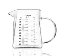 Joeyan Caraffa in Vetro Borosilicato da 300ml con Scala Graduata - Brocca Dosatrice con Beccuccio a V e Doppia Misurazione (ml/oz/cup) - Per Latte, Caffè e Tè - Adatta a Destrimani e Mancini